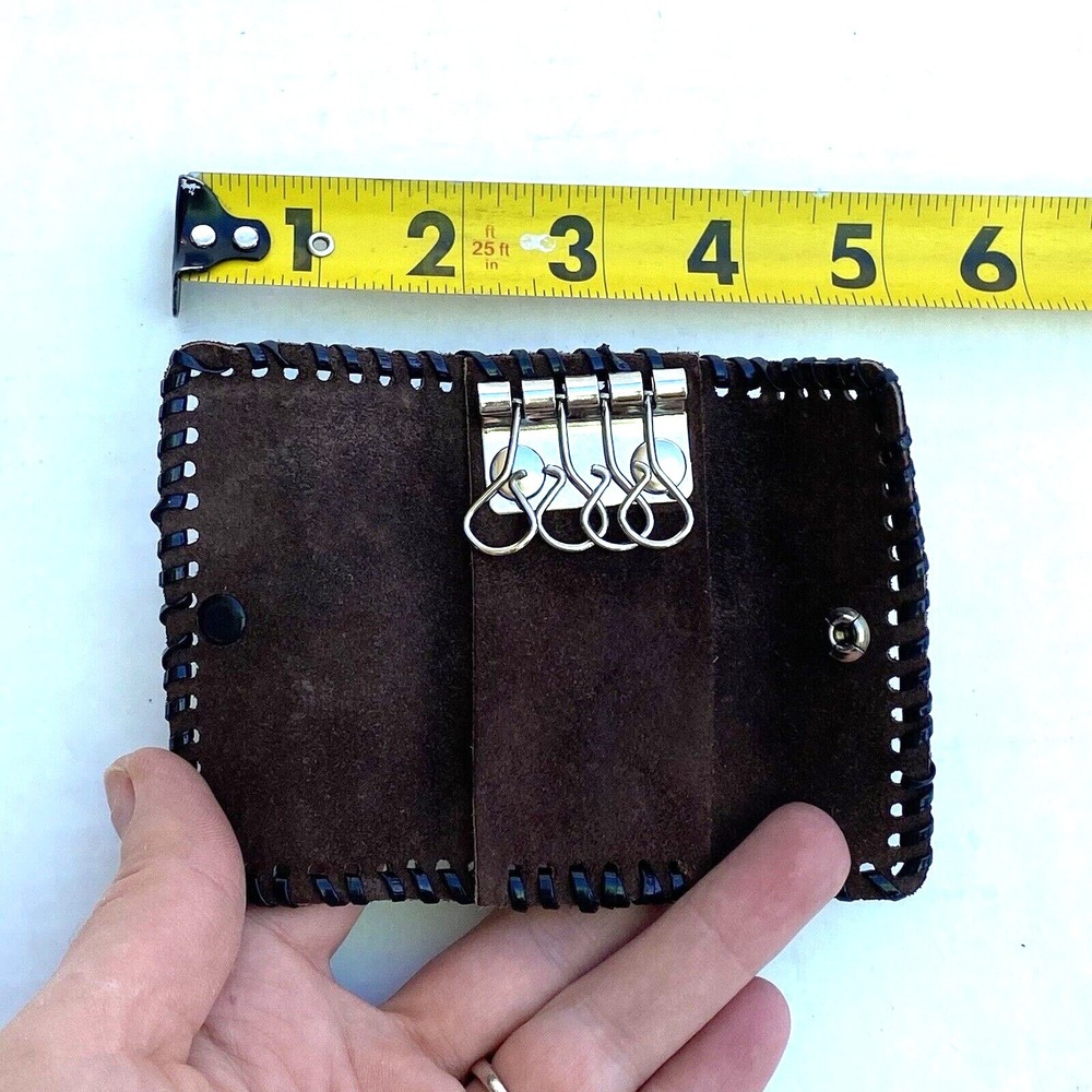 Brown Genuine Leather 3.5x2" Key Case Holder Bag